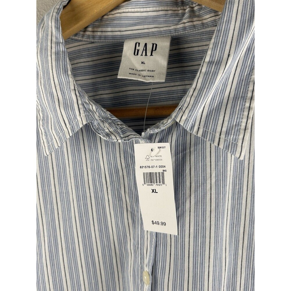 Gap Mens XL Blue Gray Thin Stripe Button Down Long Sleeve Cotton Classic Fit NWT - Picture 5 of 8